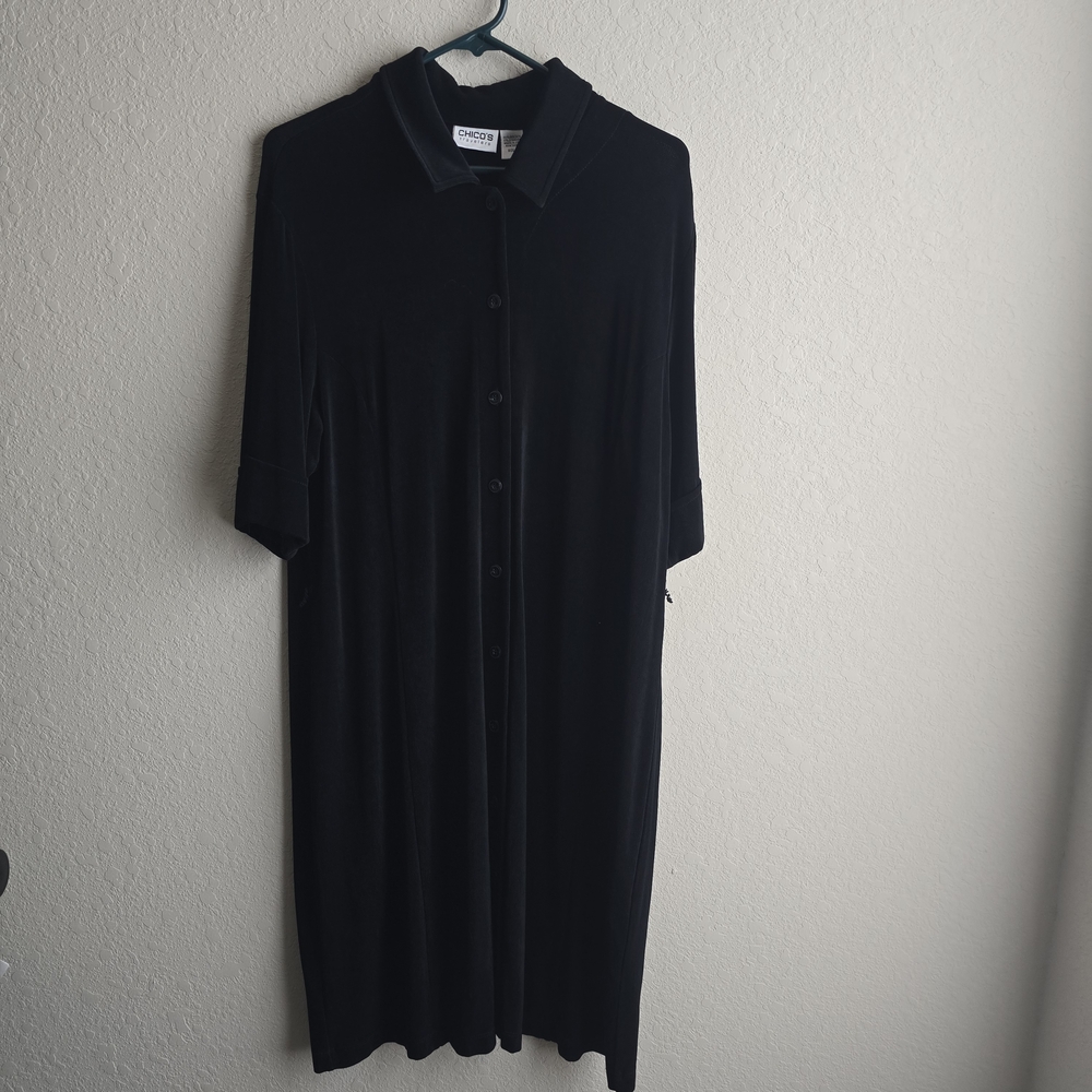 Chico's Elegant Black Button Down Tie Dress